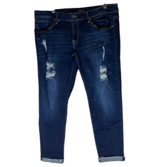 Kancan Jeans Women's Blue Low Rise Ankle Cropped Skinny Distressed KC6050R-B XL - Picture 1 of 12